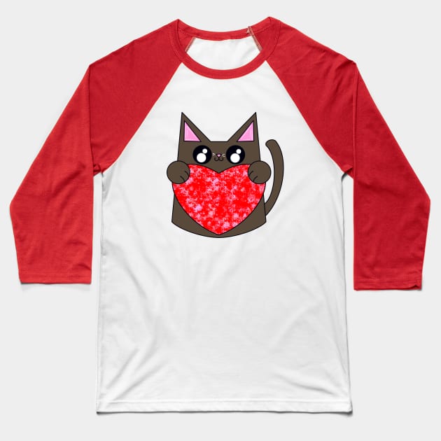 Bear The Brown Cat With Valentines Heart Baseball T-Shirt by missmann